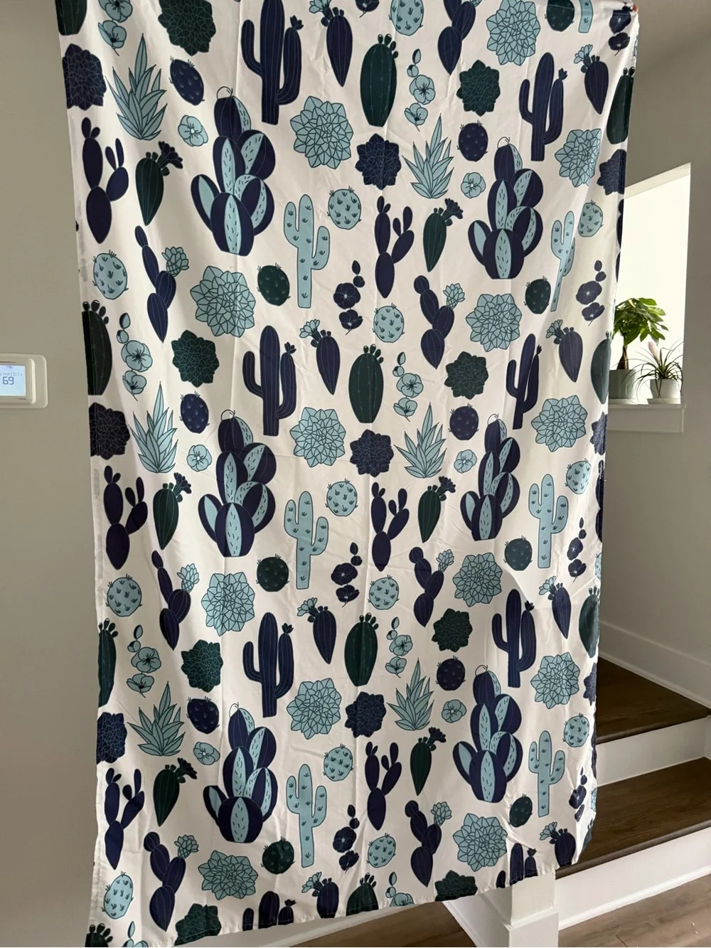 Blue Cactus & Succulent Pattern Curtain 2 Panels